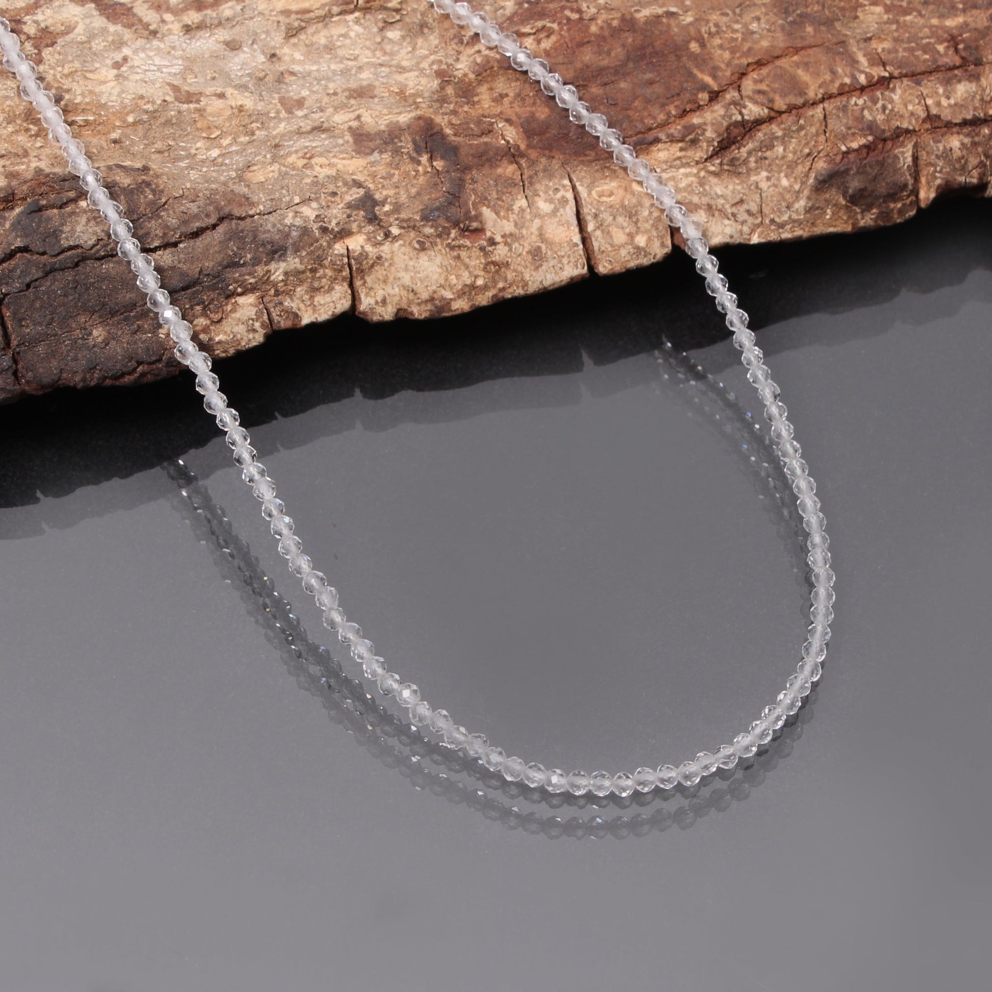 Natural Crystal Quartz Micro Faceted 2mm Beads Necklace GemsRush