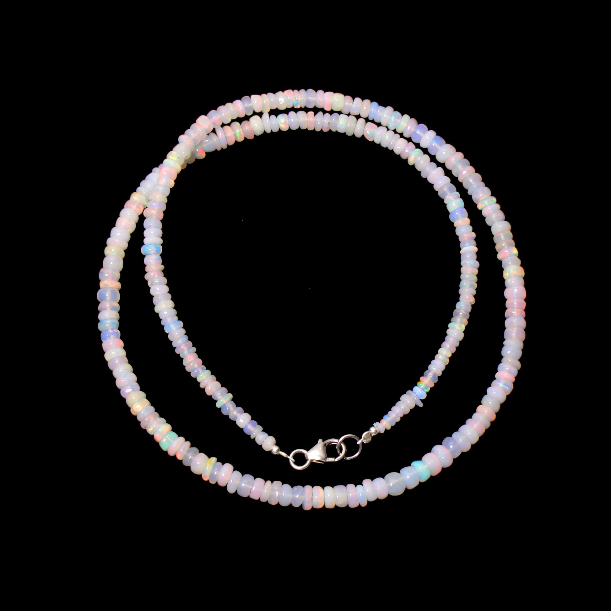 Natural Ethiopian Opal Beaded Necklace Flashy Stone Jewelry , Smooth Rondelle Gemstone Necklace . GemsRush