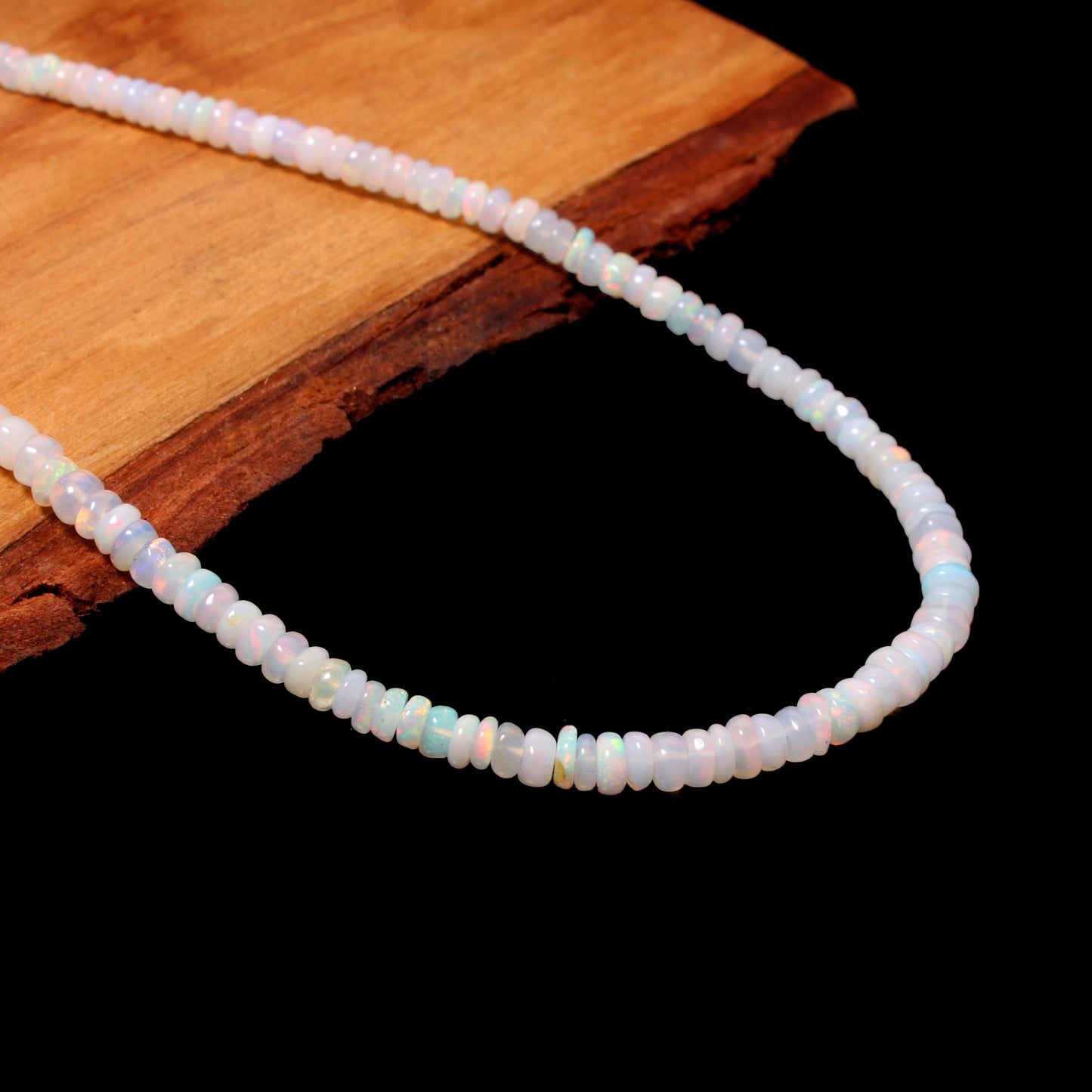 Natural Ethiopian Opal Beaded Necklace Flashy Stone Jewelry , Smooth Rondelle Gemstone Necklace . GemsRush