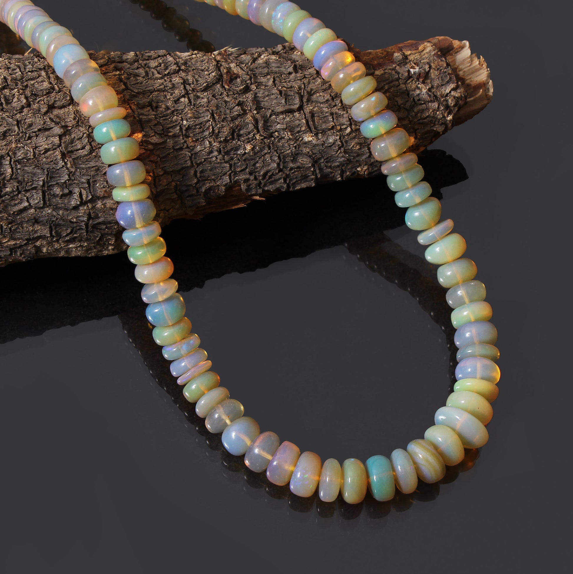 Natural Ethiopian Opal Beaded Necklace, Smooth Rondelle Beaded Necklace , Gift For Women . GemsRush