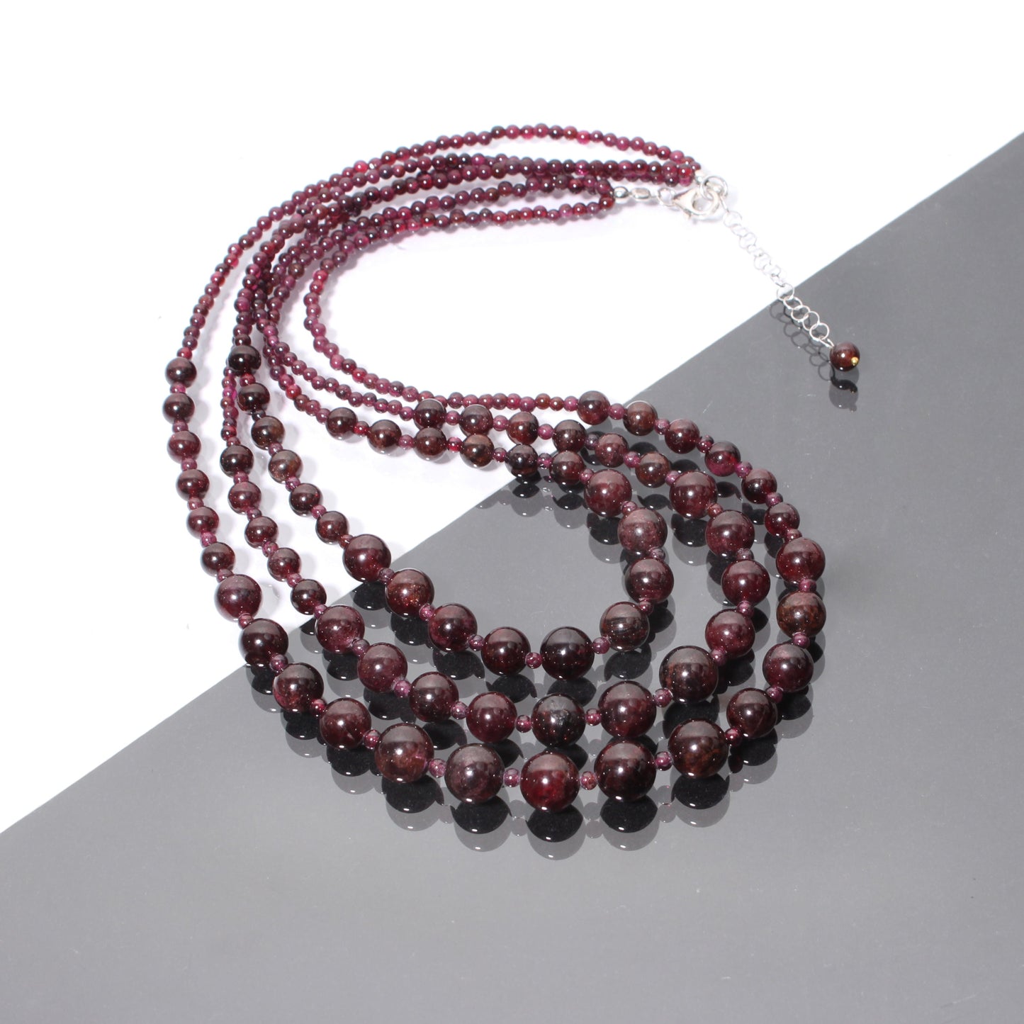 Natural Garnet Beaded Necklace, 6-10mm Blood Garnet Smooth Round Beads Necklace, Wedding Necklace, Women's Necklace, Garnet Beaded Jewelry GemsRush