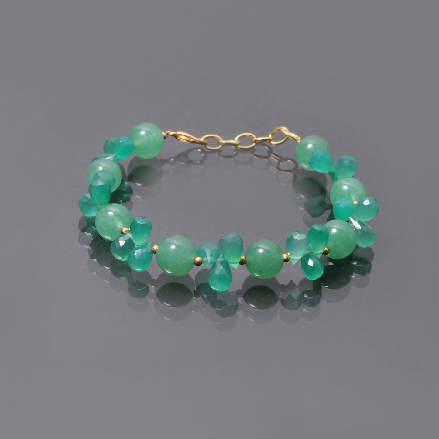 Natural Green Onyx Beaded Bracelet ( Gold Plated ) GemsRush