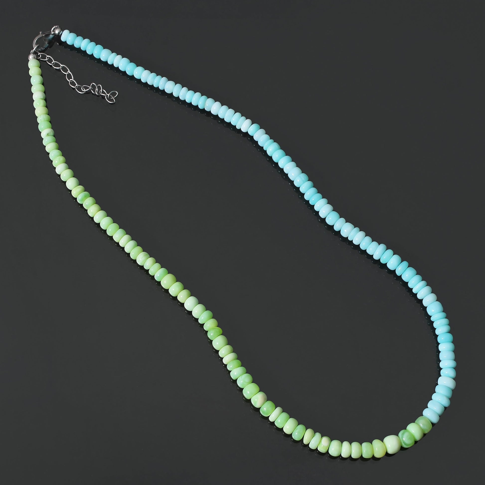 Natural Green Opal & Blue Peruvian Opal Beaded Necklace ,Smooth Rondelle Beaded Necklace GemsRush