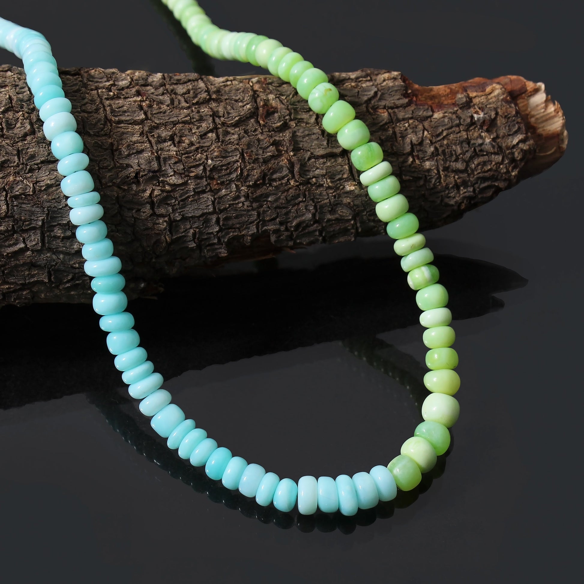 Natural Green Opal & Blue Peruvian Opal Beaded Necklace ,Smooth Rondelle Beaded Necklace GemsRush