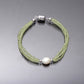 Natural Green Peridot With Freshwater Pearl Beaded Silver Bracelet GemsRush