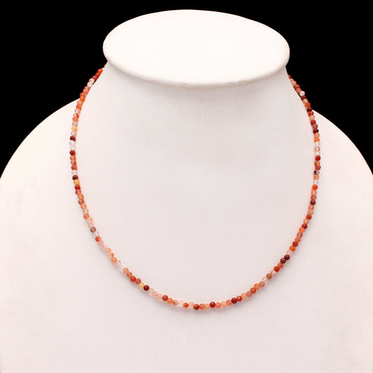 Natural Mexican Fire Opal Beaded Necklace ,Orange Fire Opal Faceted Round Birthday-Gift-Dainty Fire Necklace. GemsRush