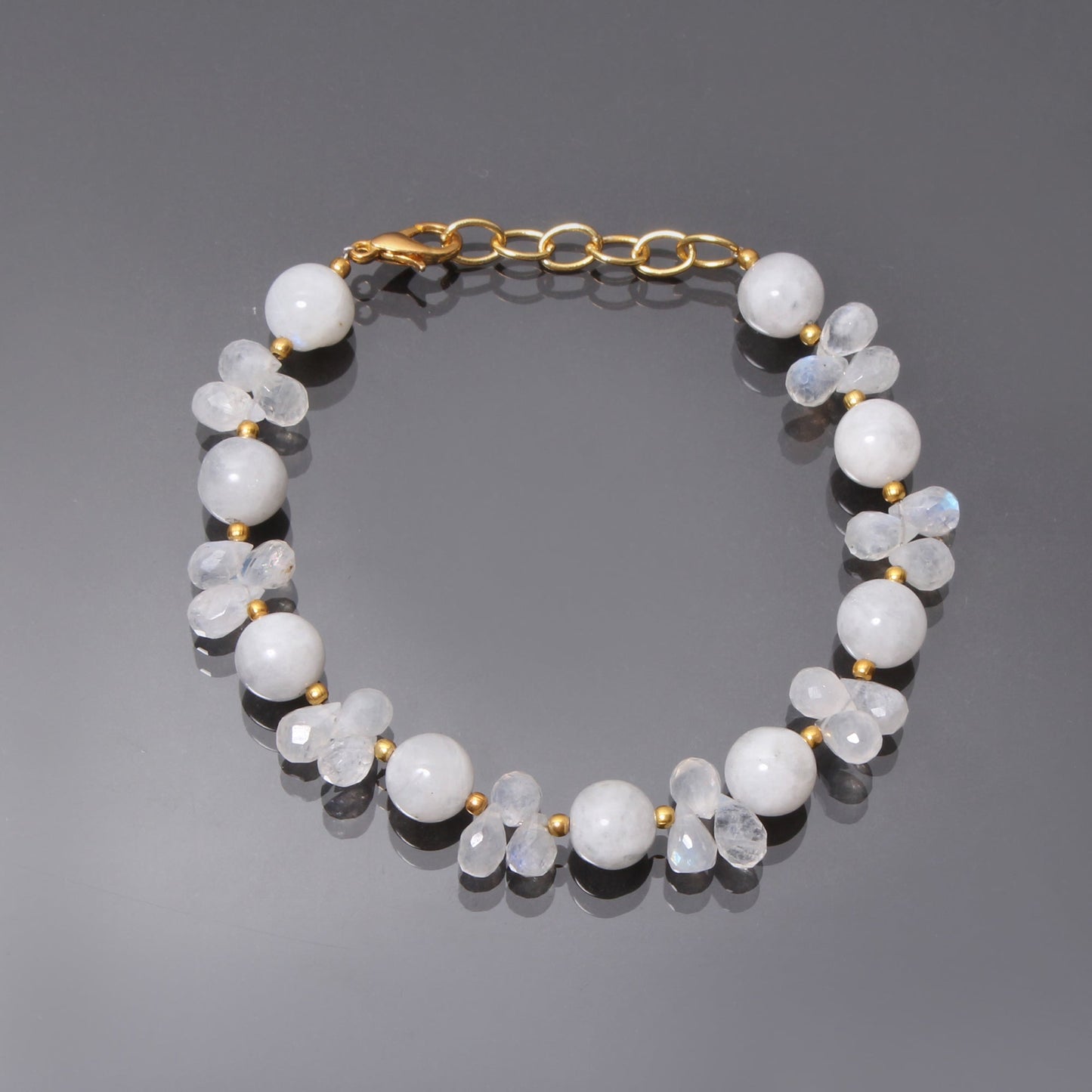 Natural Moonstone Beaded Bracelet ( Gold Plated ) GemsRush