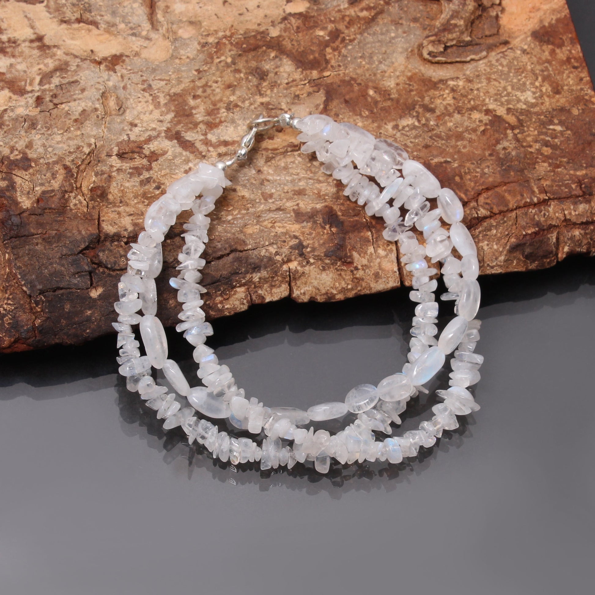 Natural Moonstone Fire Beads Bracelet-Triple Layered Mix Beads Elegant Bracelet Jewelry