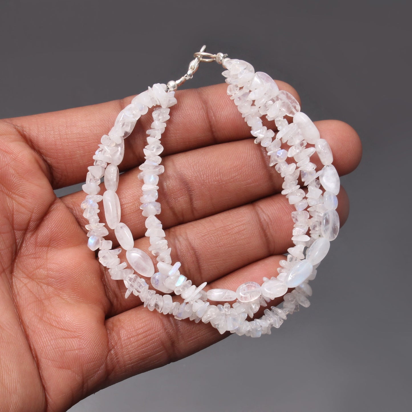 Natural Moonstone Fire Beads Bracelet-Triple Layered Mix Beads Elegant Bracelet Jewelry GemsRush
