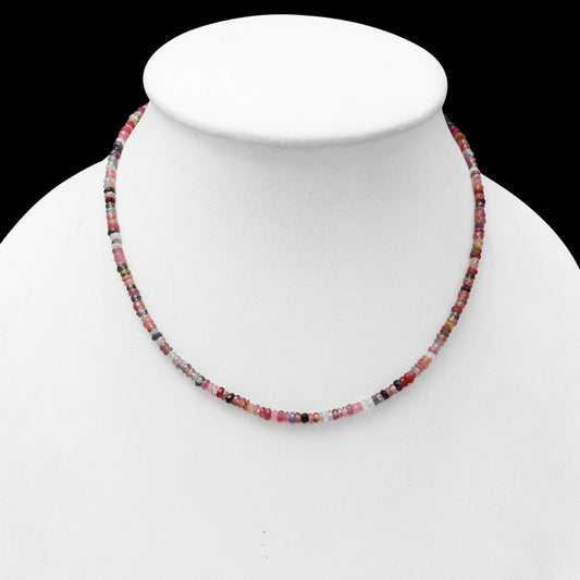 Natural Multi Sapphire Beaded Necklace,  Sapphire Faceted Rondelle Bead Necklace, September Birthstone Sparkling Jewelry. GemsRush
