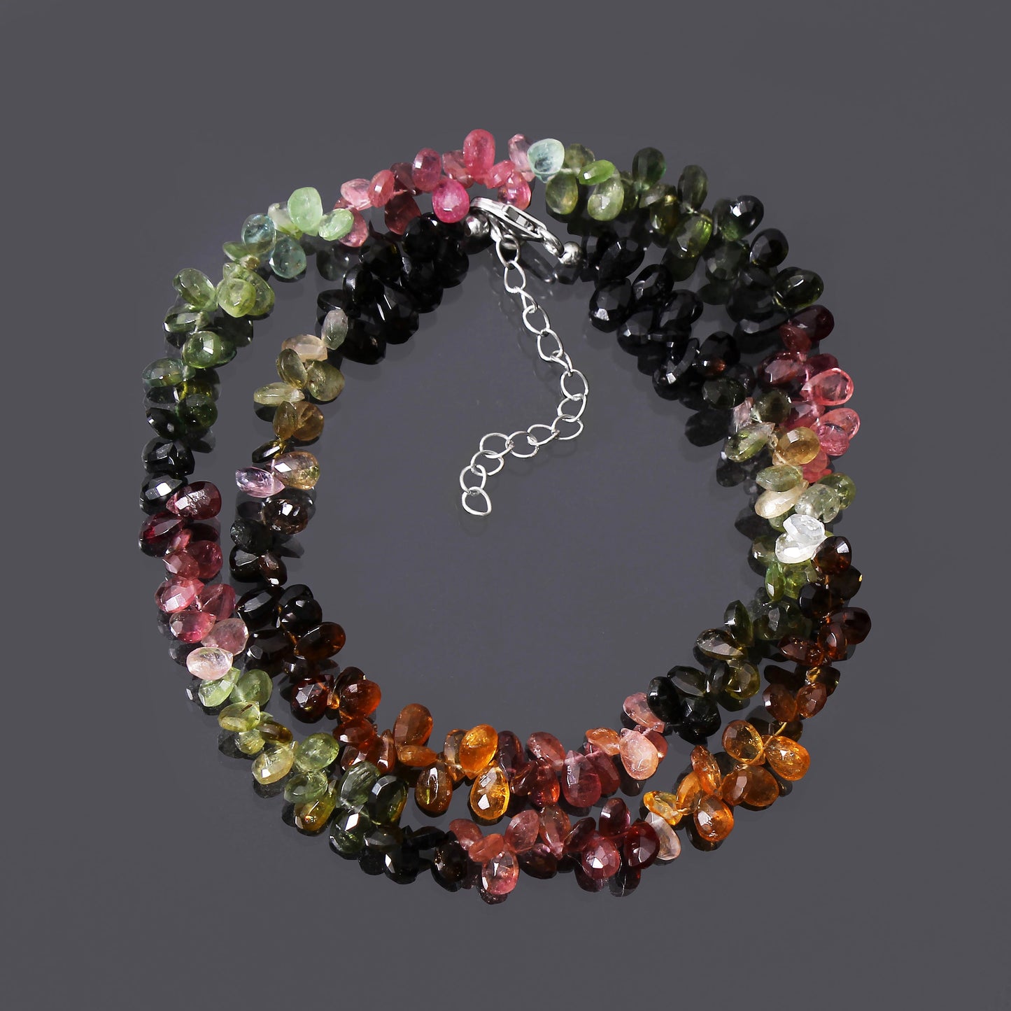 Natural Multi Tourmaline Beaded Necklace , Faceted Pear Tear Drop Beaded Necklace , Gift For Women . GemsRush