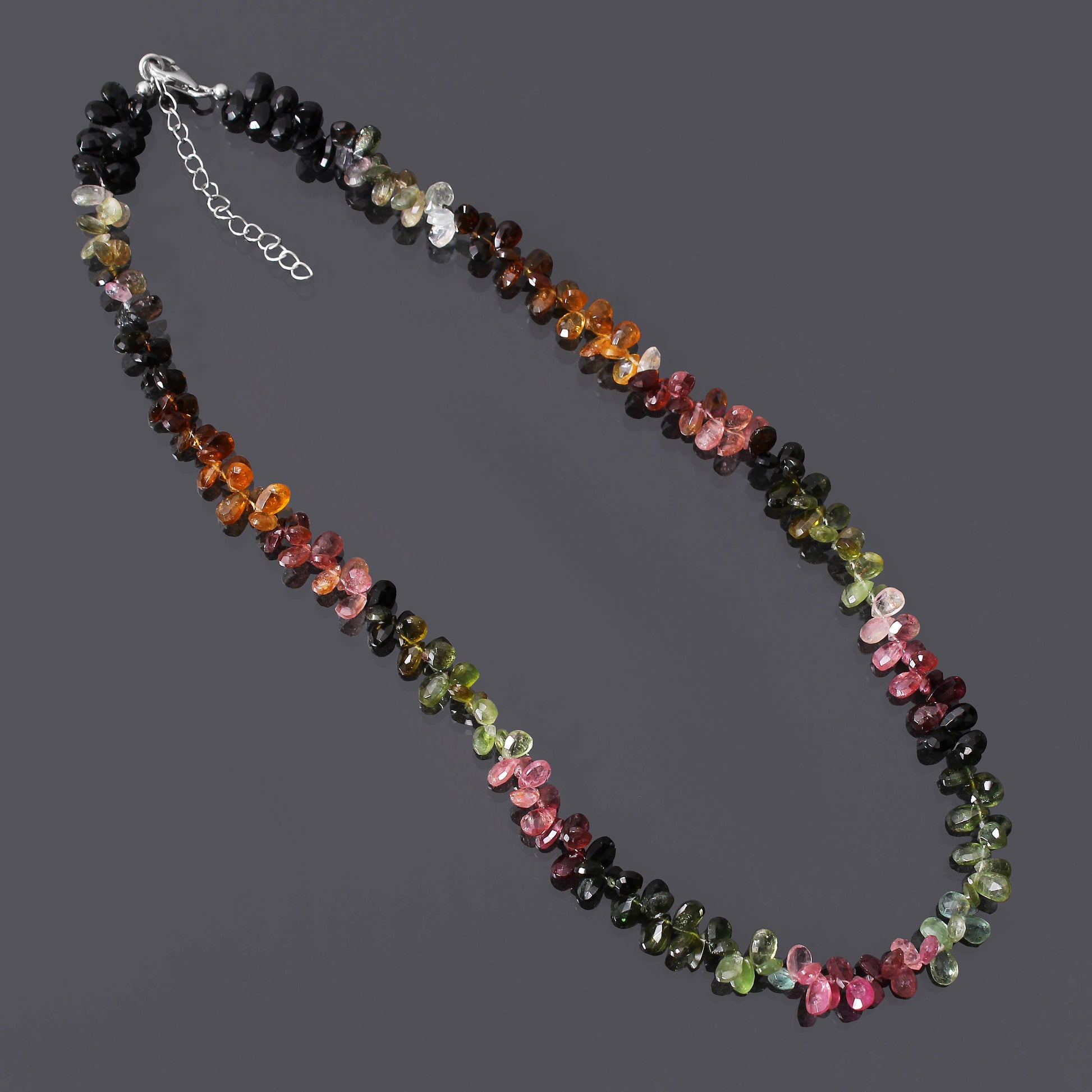 Natural Multi Tourmaline Beaded Necklace , Faceted Pear Tear Drop Beaded Necklace , Gift For Women . GemsRush