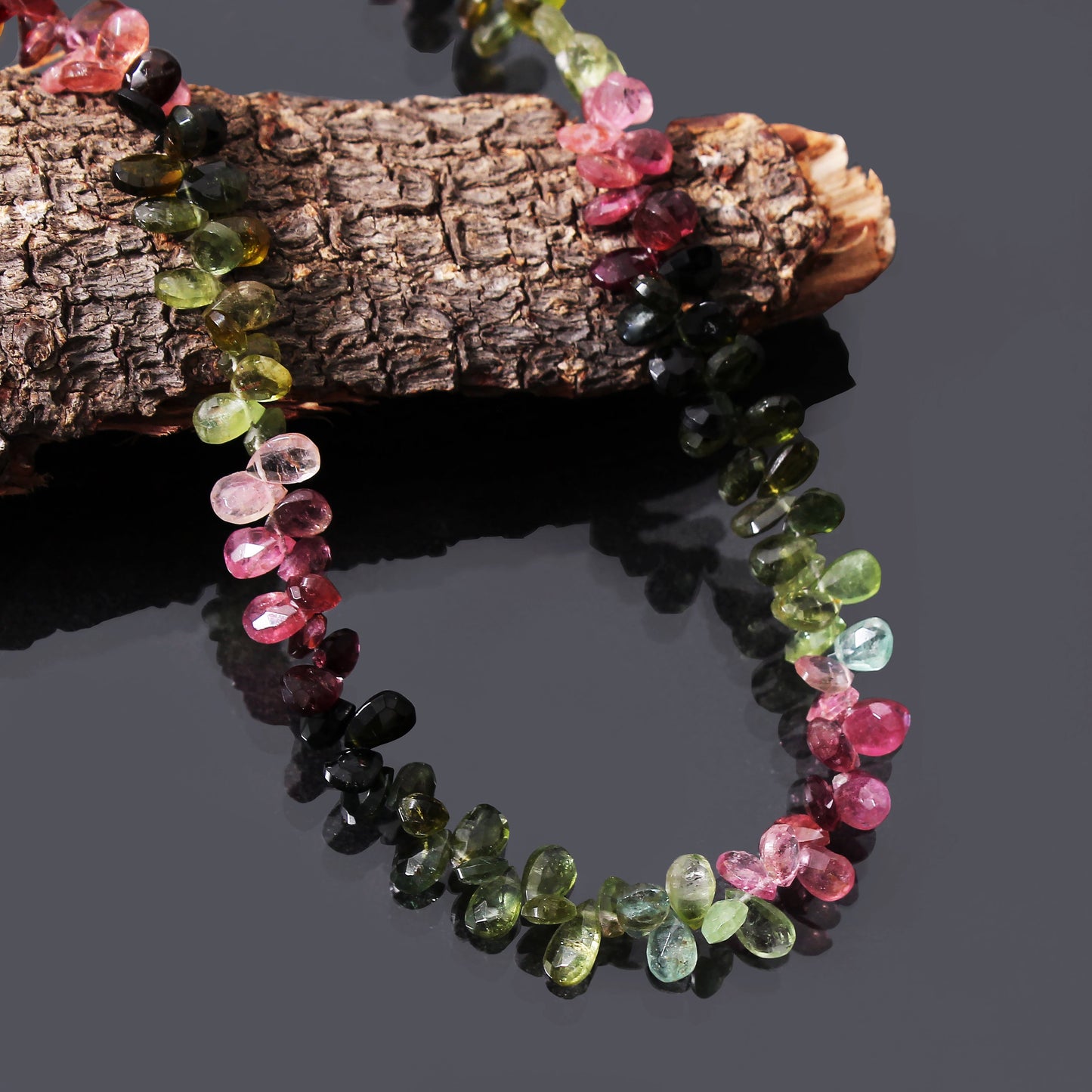 Natural Multi Tourmaline Beaded Necklace , Faceted Pear Tear Drop Beaded Necklace , Gift For Women . GemsRush