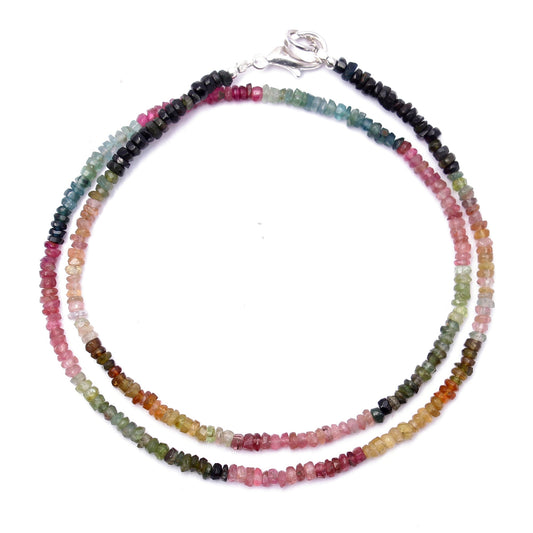 Natural Multi Tourmaline Beaded Necklace , Faceted Rondelle Beaded Necklace ,Gift For Women. GemsRush