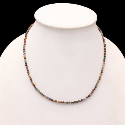 Natural Multi Tourmaline Beaded Necklace, Micro Faceted Round Necklace Gift For Women. GemsRush