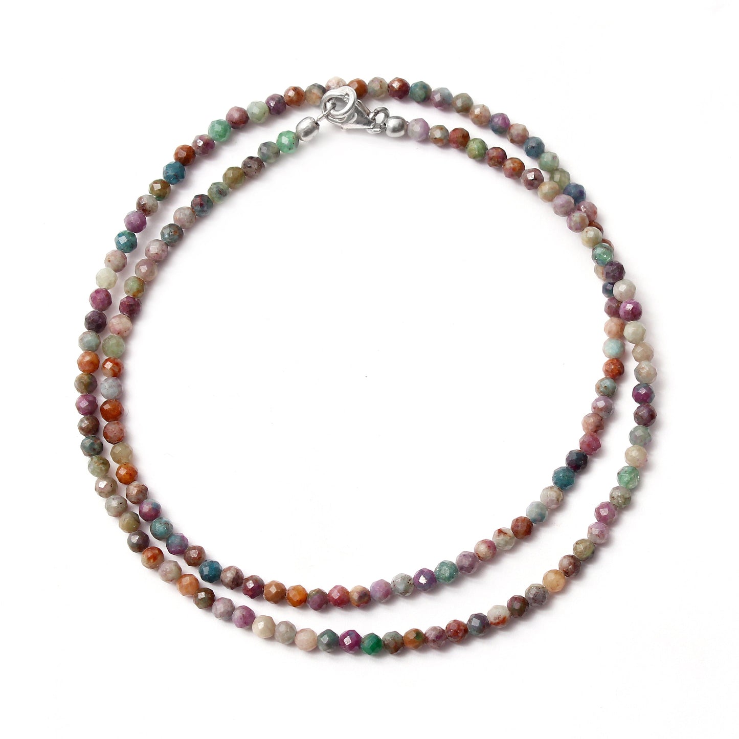 Natural Multi Tourmaline Beaded Necklace, Micro Faceted Round Necklace Gift For Women. GemsRush