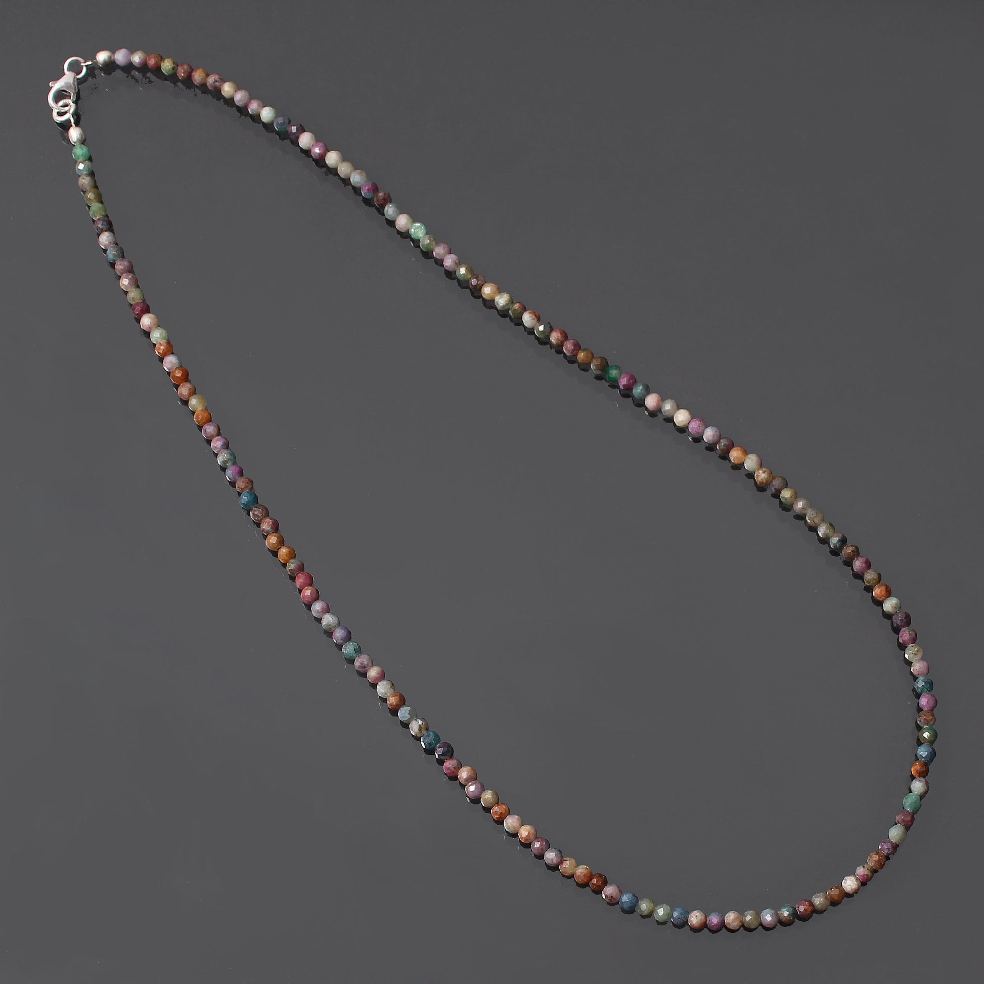 Natural Multi Tourmaline Beaded Necklace, Micro Faceted Round Necklace Gift For Women. GemsRush