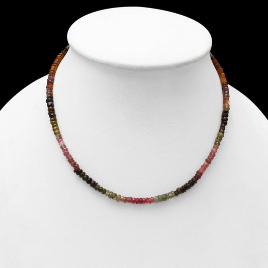 Natural Multi Tourmaline Beaded Necklace , October Birthstone Faceted Necklace Gift For Mom . GemsRush