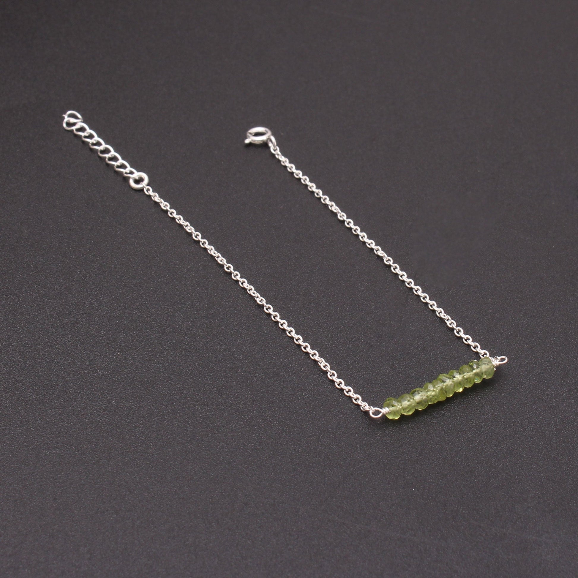 Natural Peridot Minimalist Sterling Silver Chain Bracelet GemsRush