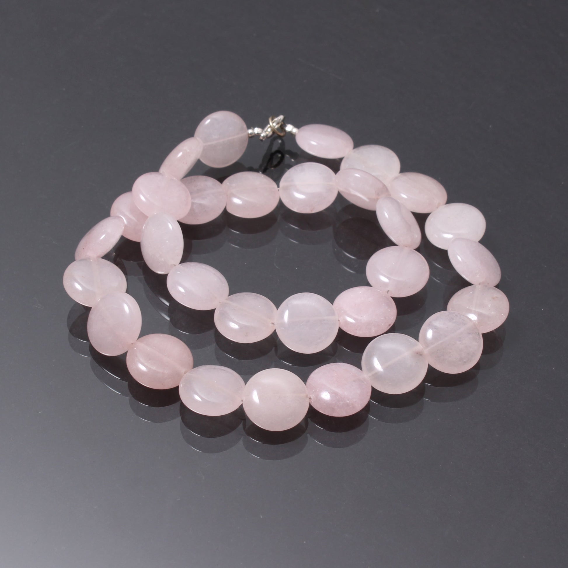 Natural Pink Quartz Coin Beads Necklace GemsRush