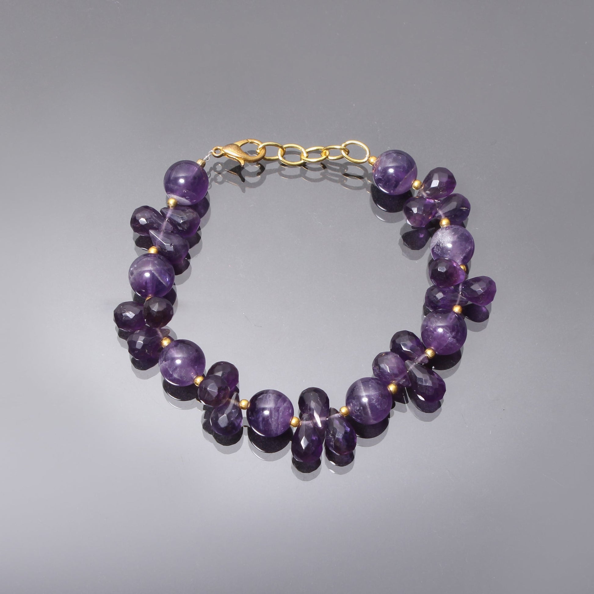 Natural Purple Amethyst  Beaded Bracelet ( Gold Plated ) GemsRush