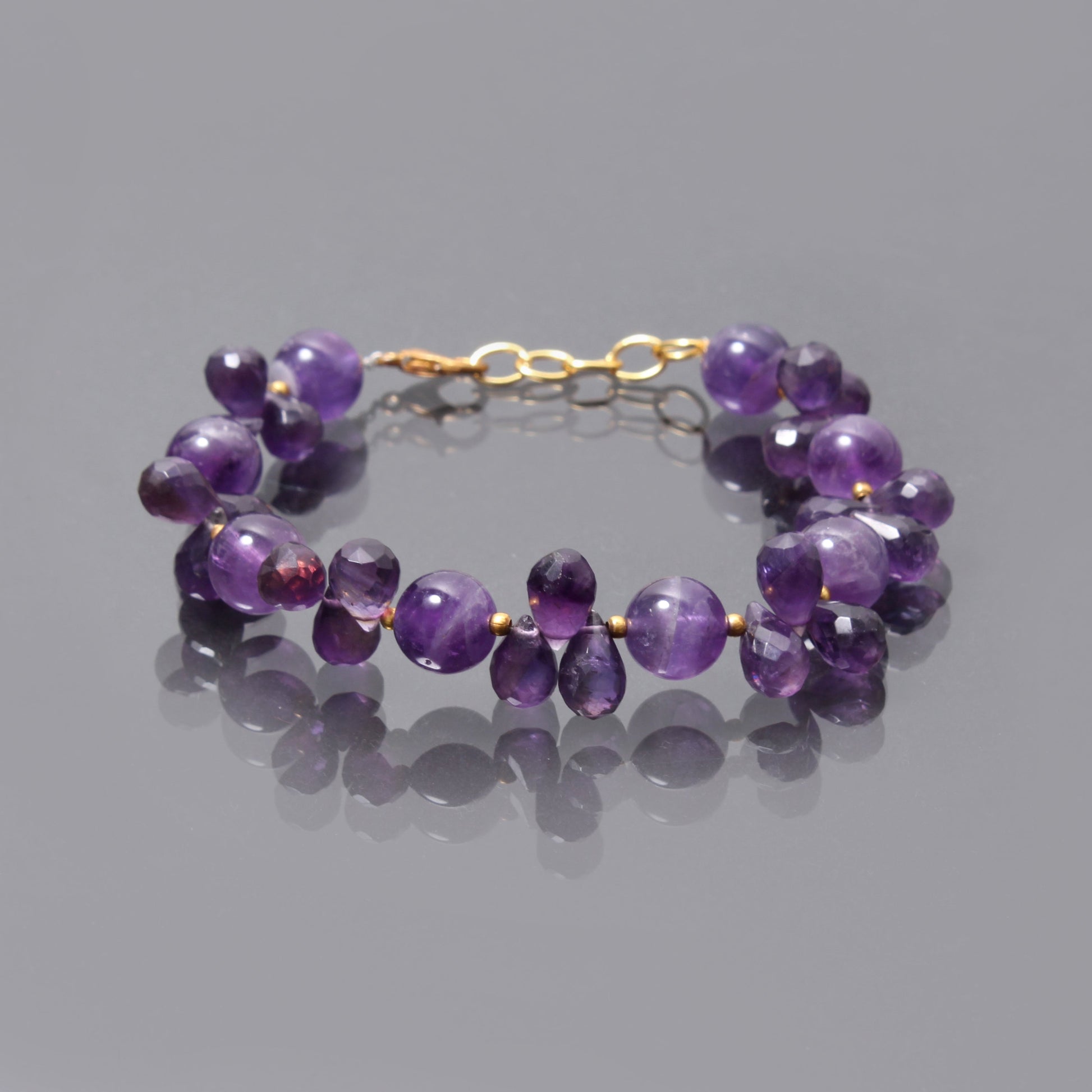 Natural Purple Amethyst  Beaded Bracelet ( Gold Plated ) GemsRush