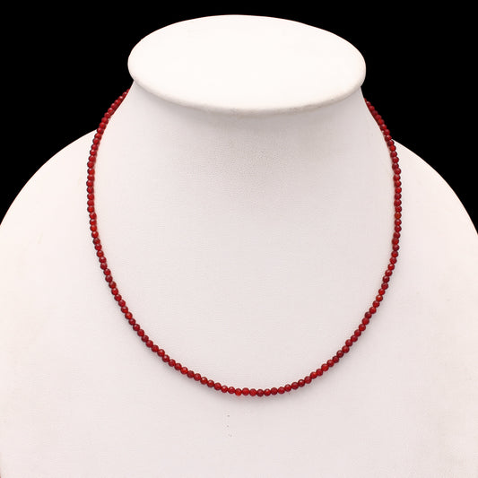 Natural Red Carnelian Beaded Necklace, Faceted Round Beads Necklace- 925 Sterling Silver-Handmade Necklace- Women's Necklace, Gift GemsRush