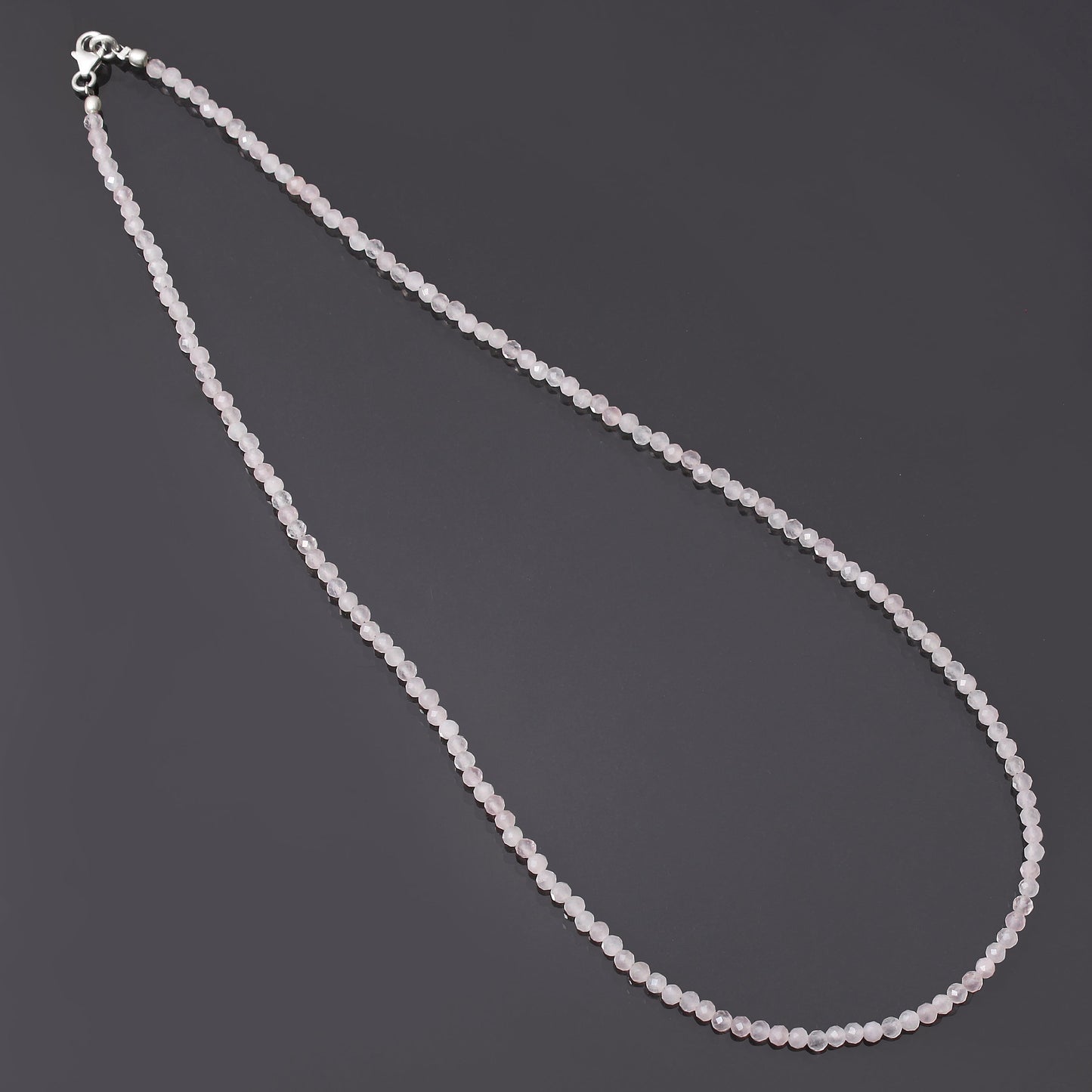 Natural Rose Quartz Bead Necklace ,Micro Faceted Round , Rose Quartz Beads Silver Necklace Jewelry GemsRush