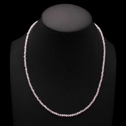 Natural Rose Quartz Bead Necklace ,Micro Faceted Round , Rose Quartz Beads Silver Necklace Jewelry GemsRush