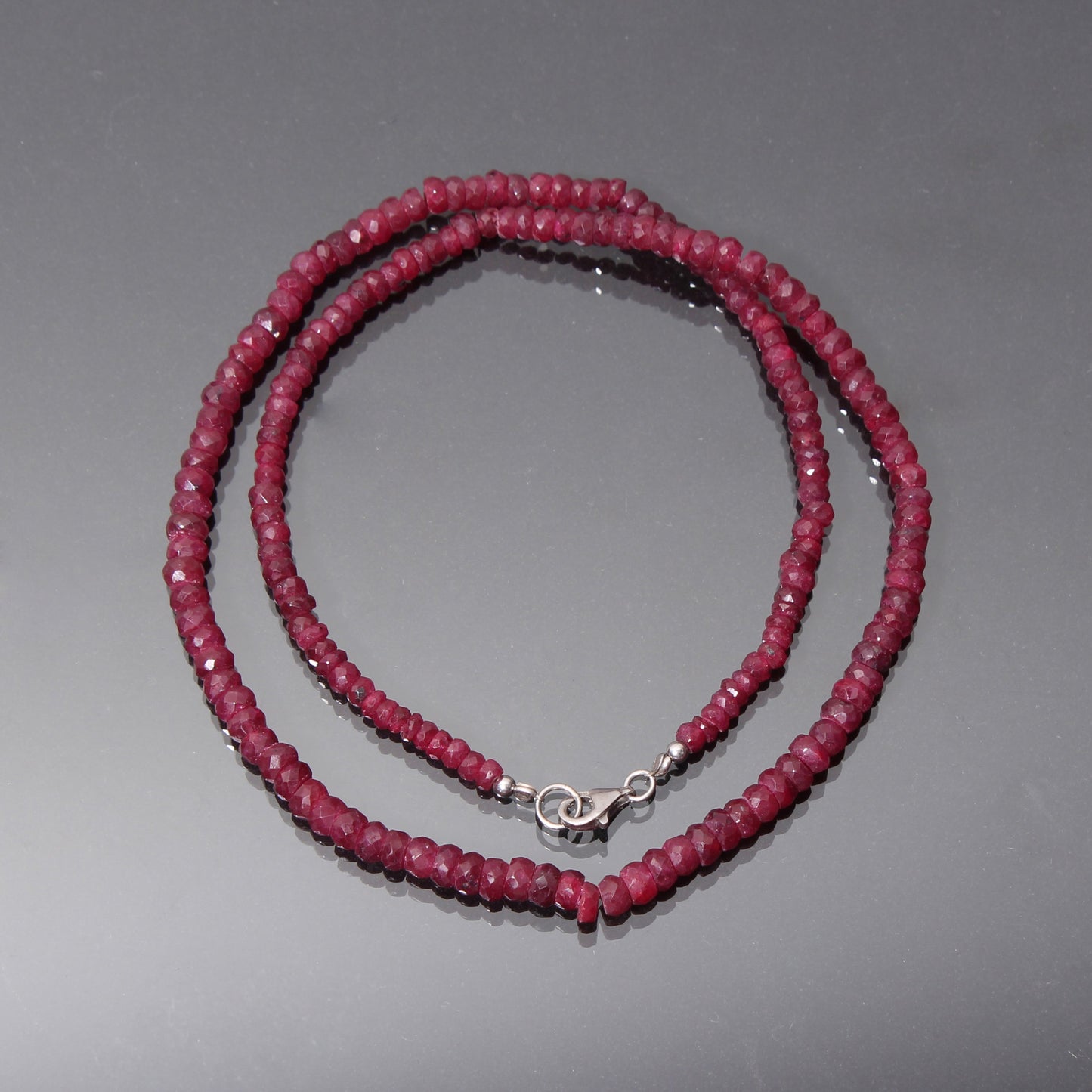 Natural Ruby Beaded Silver Necklace For Women (  Valentines Day Gift ) GemsRush