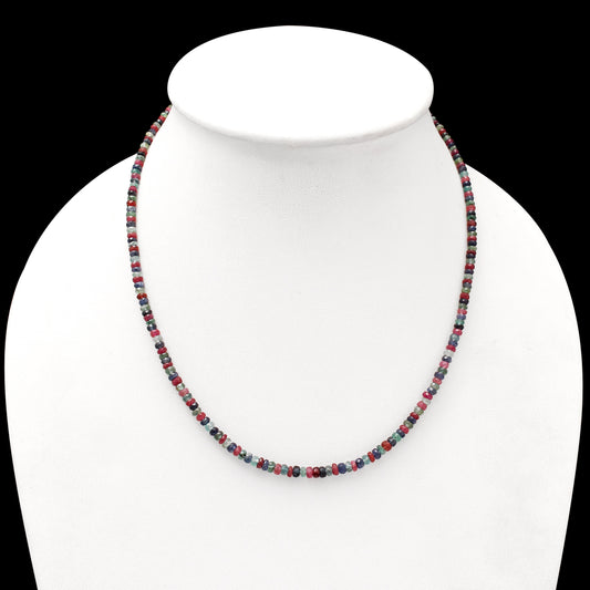Natural Ruby / Sapphire / Emerald Beaded Necklace , Faceted Rondelle 3 Stone Beaded Necklace , Gift For Women . GemsRush