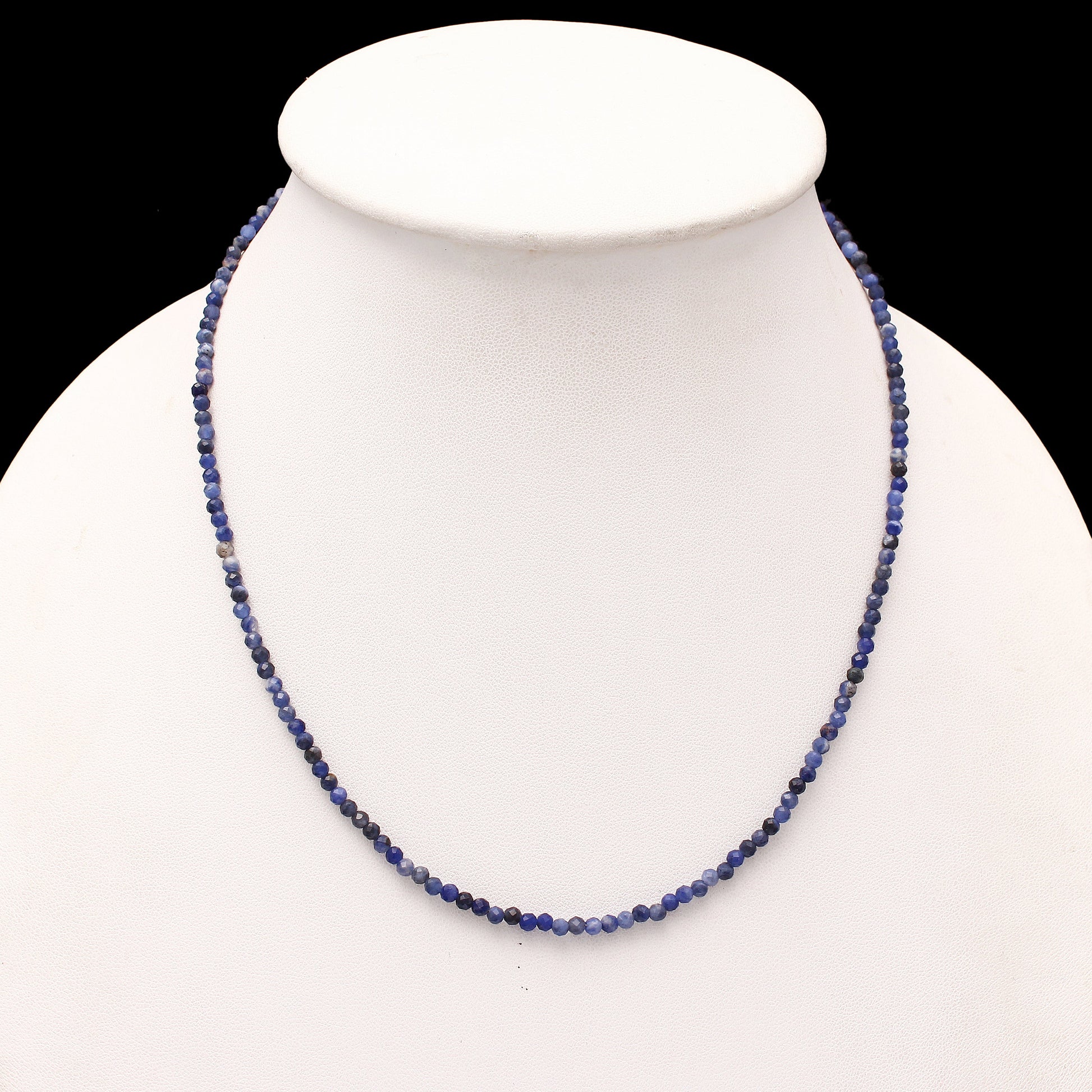 Natural Sodalite Faceted Round Beads Necklace, Sodalite Jewelry, Blue Minimalist Layering Silver Necklace GemsRush