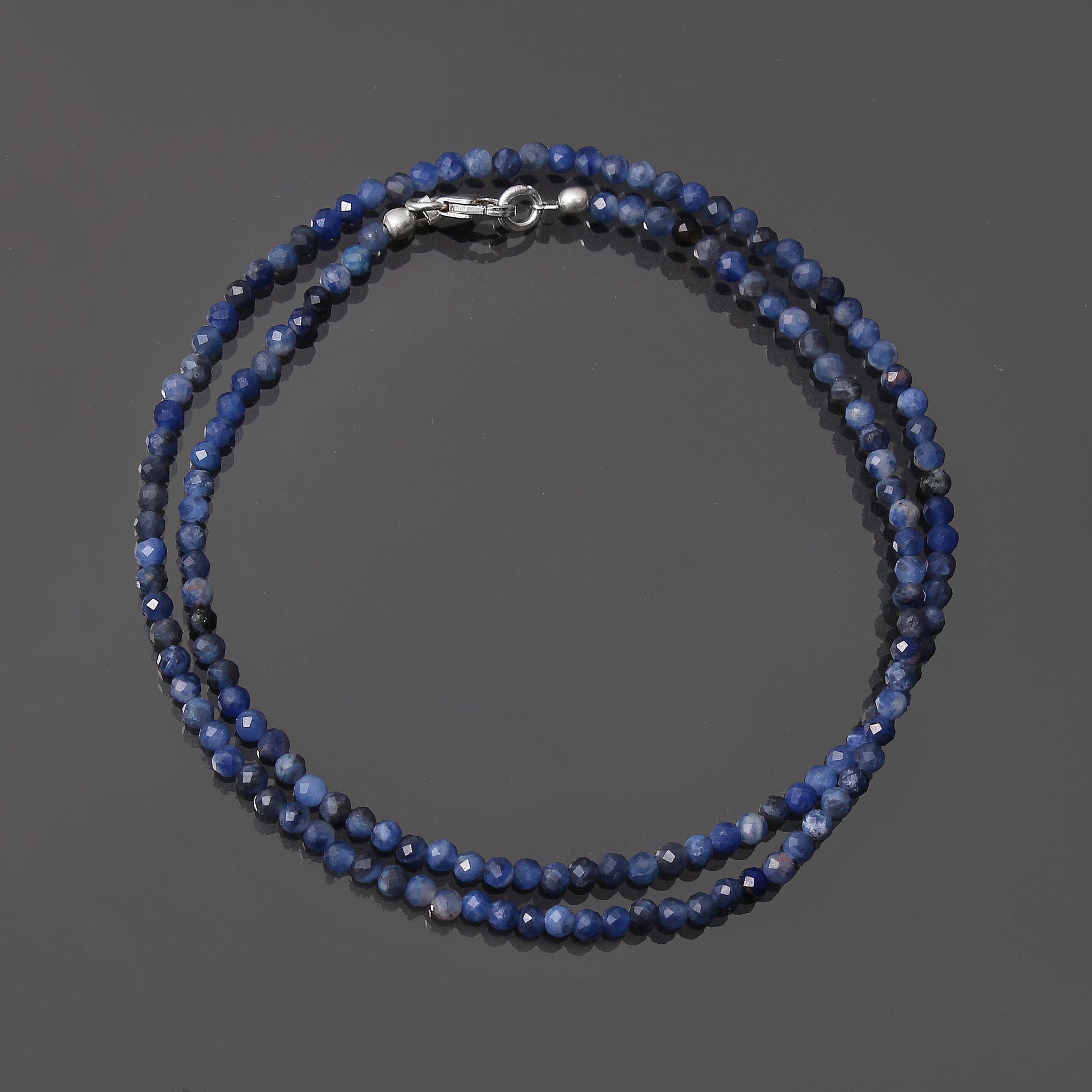 Natural Sodalite Faceted Round Beads Necklace, Sodalite Jewelry, Blue Minimalist Layering Silver Necklace GemsRush