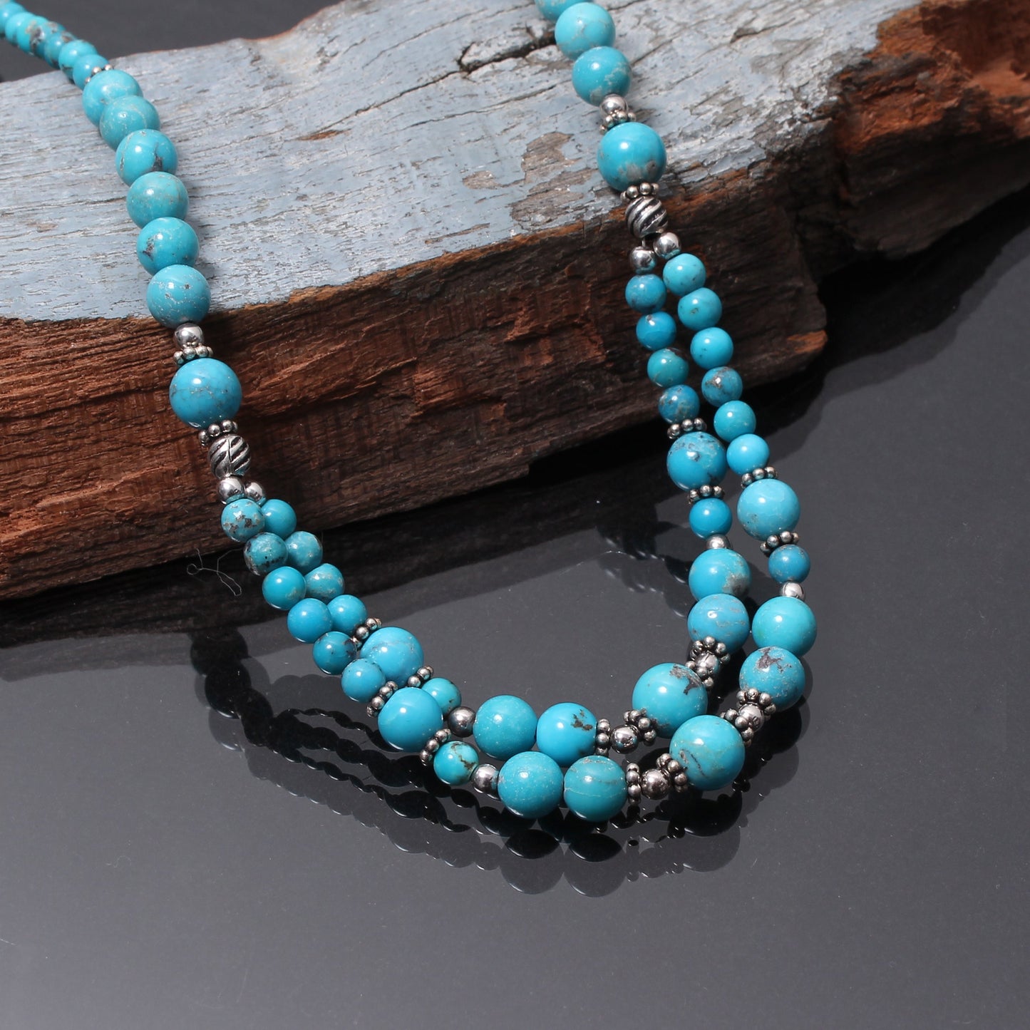 Natural Turquoise Beaded Necklace, Turquoise Smooth Round Beads Necklace, GemsRush