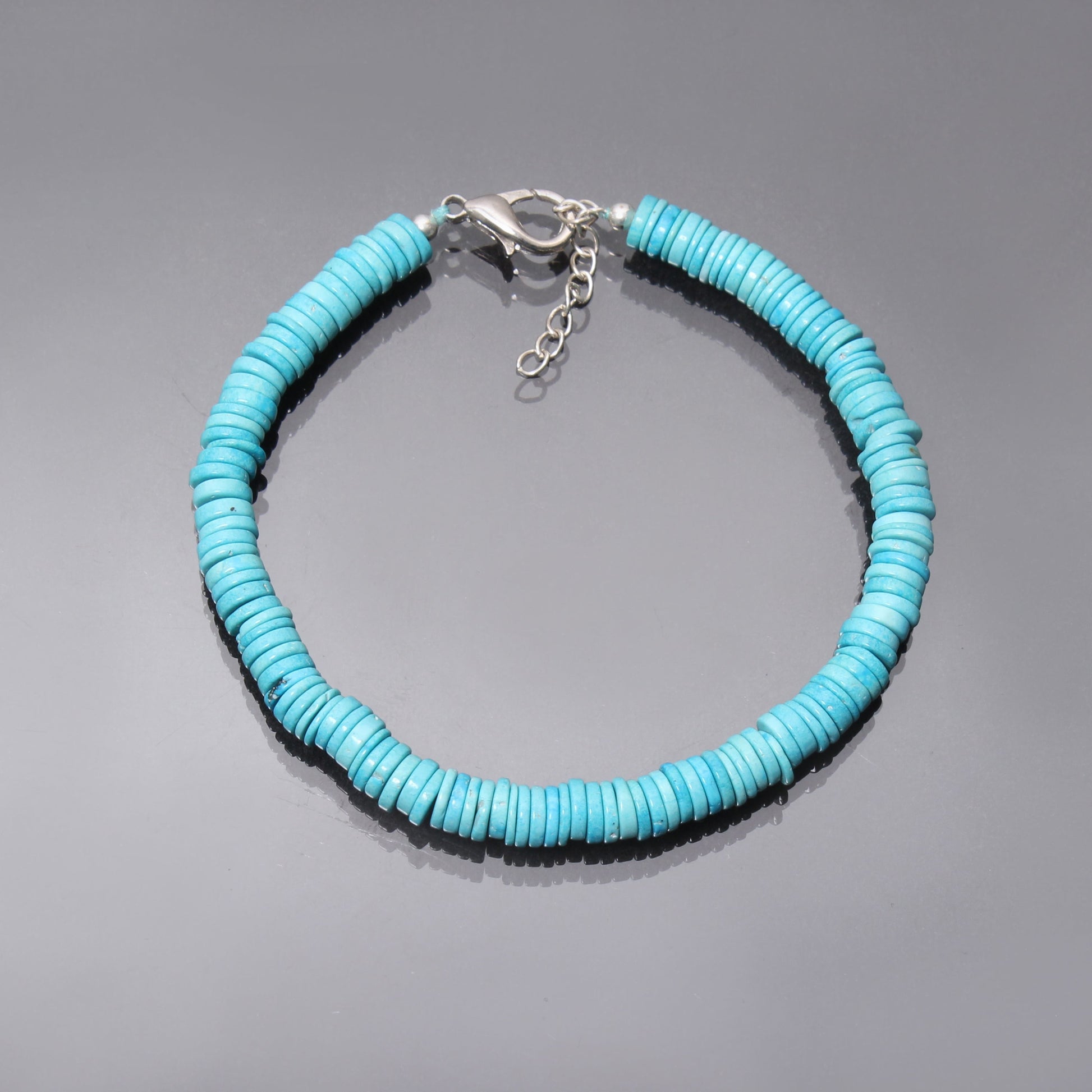 Natural Turquoise Gemstone Heishi Tyre Shape Memorable Bracelet With Silver Chain Lobster Lock GemsRush