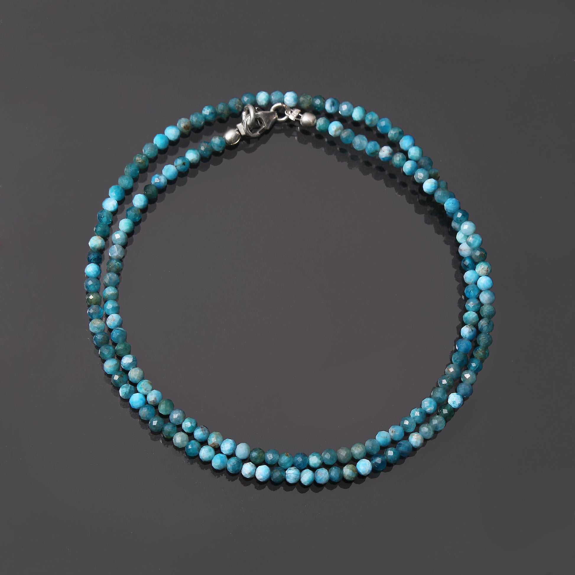Blue Neon Apatite Rhodium Over Sterling Silver Beaded Necklace - JSM200