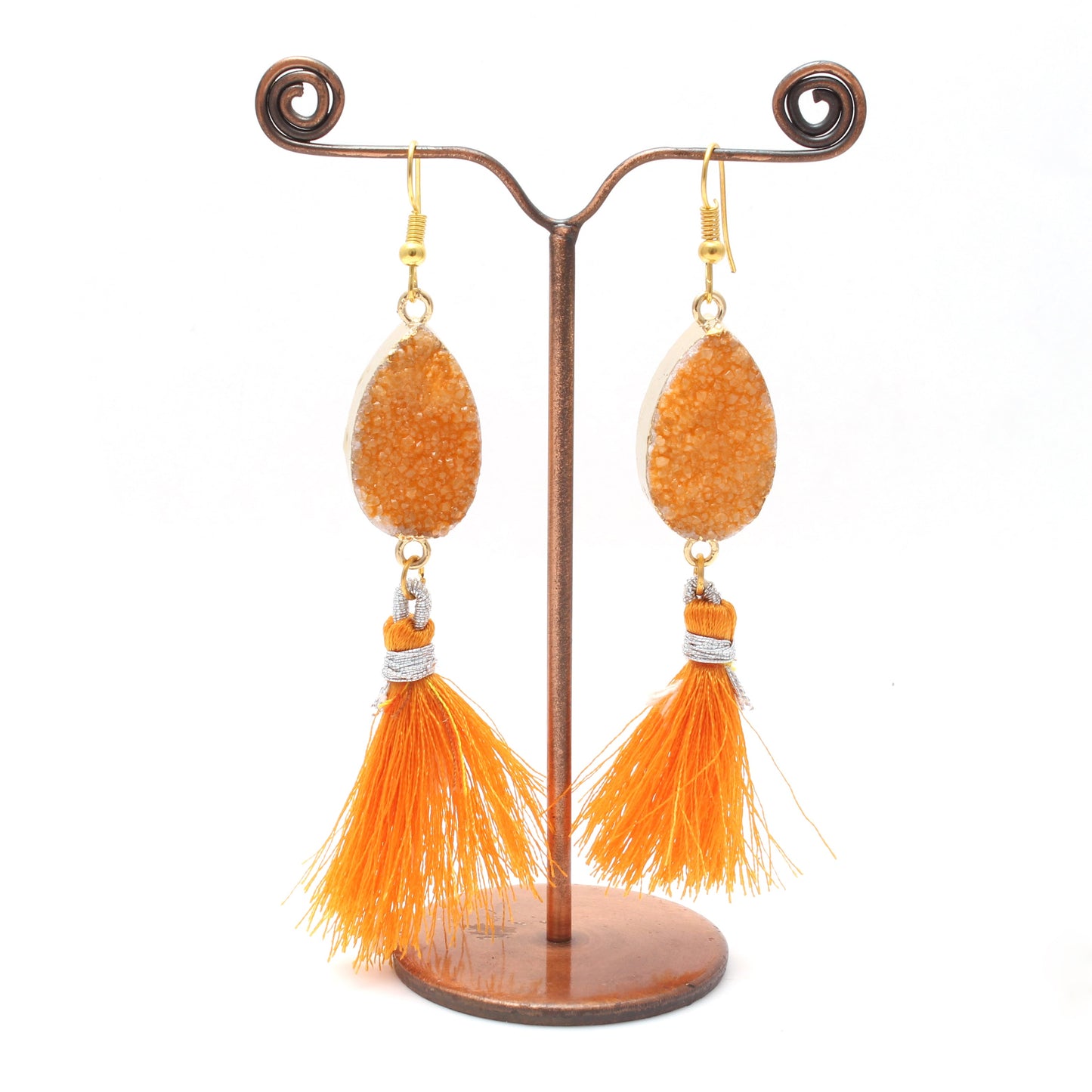 Orange Druzy Dangle Brass Earring GemsRush