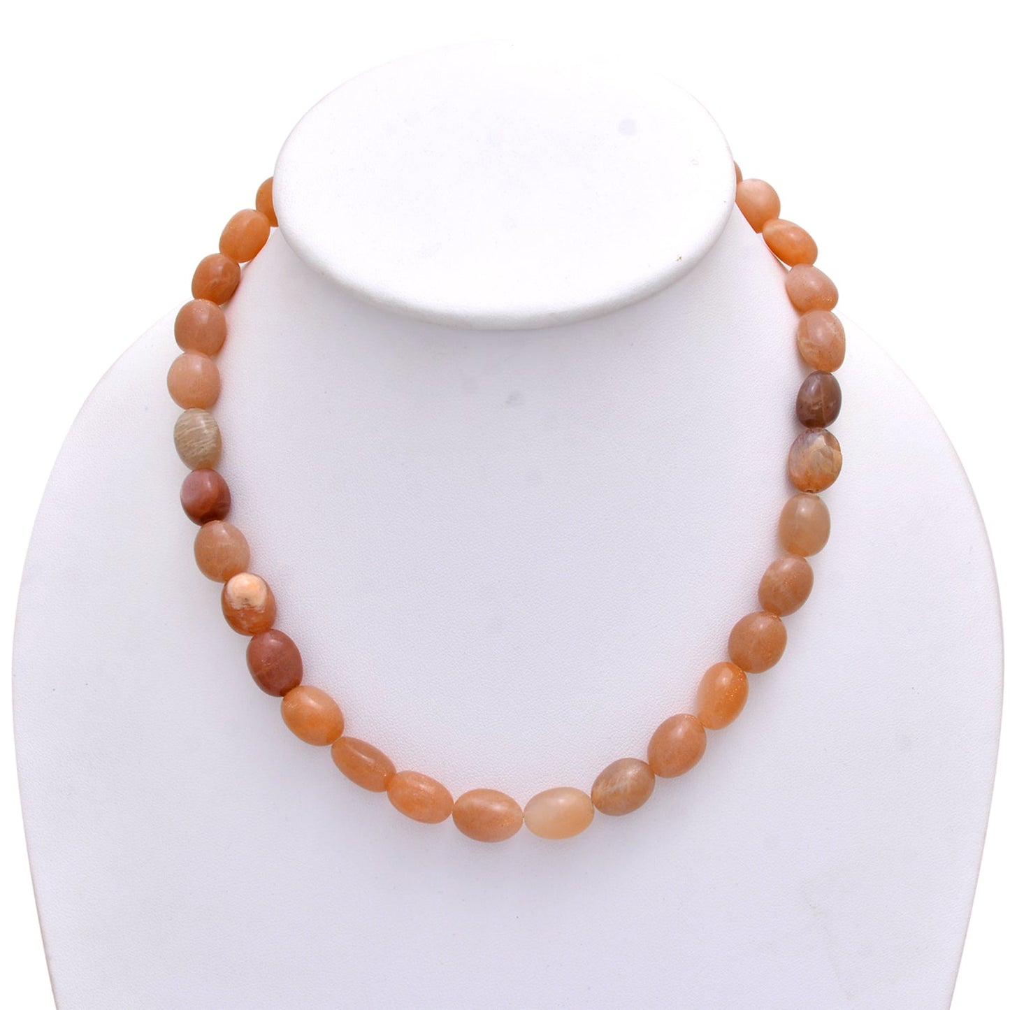 Peach Moonstone Beaded Necklace Moonstone Smooth Tumble Necklace, Boho Necklace. GemsRush