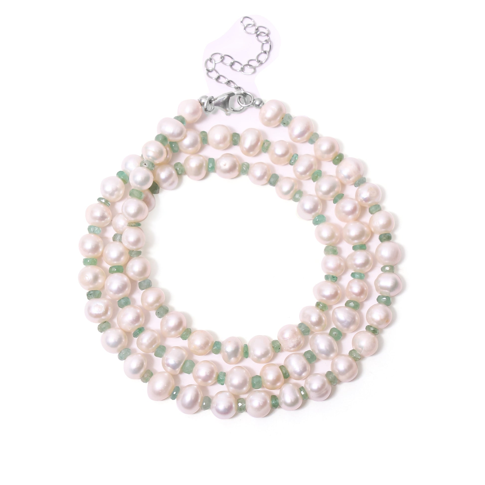Pearl And Emerald Beaded Necklace | Beauty of Pearls having Sterling Silver Chain GemsRush