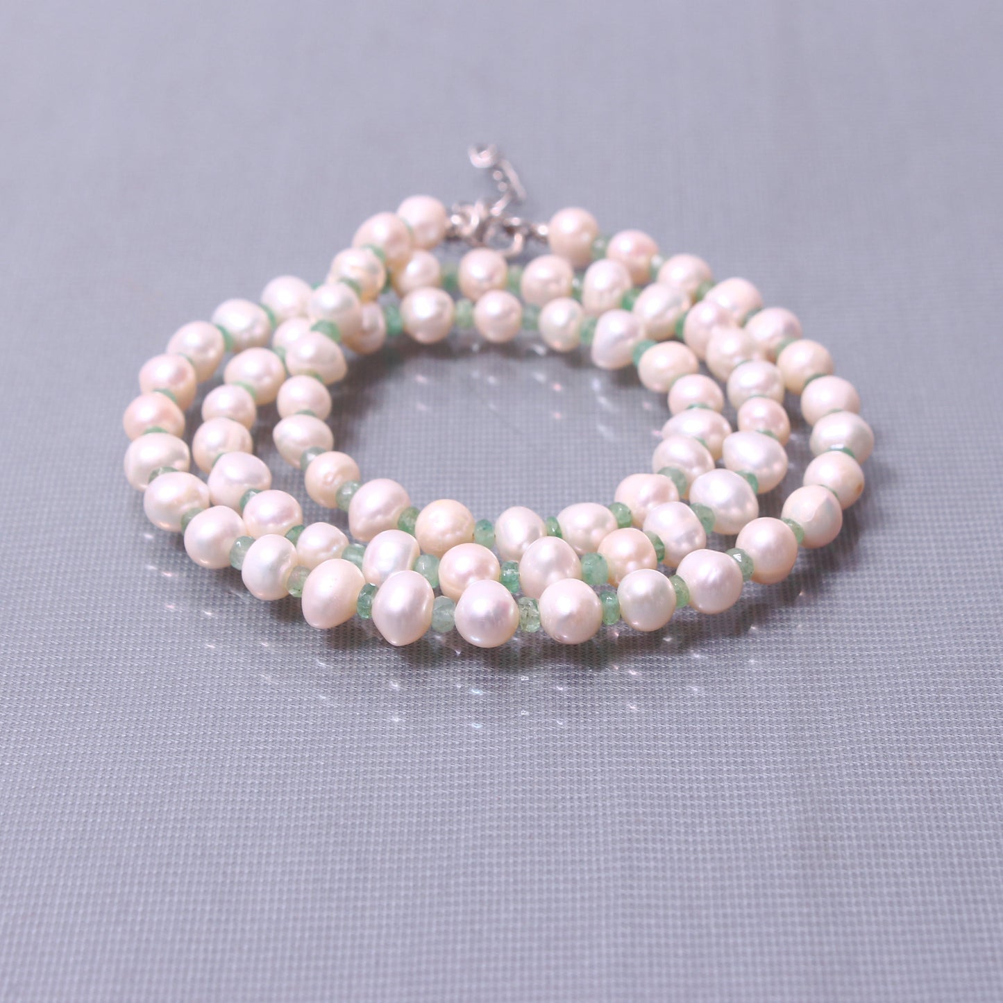 Pearl And Emerald Beaded Necklace | Beauty of Pearls having Sterling Silver Chain GemsRush