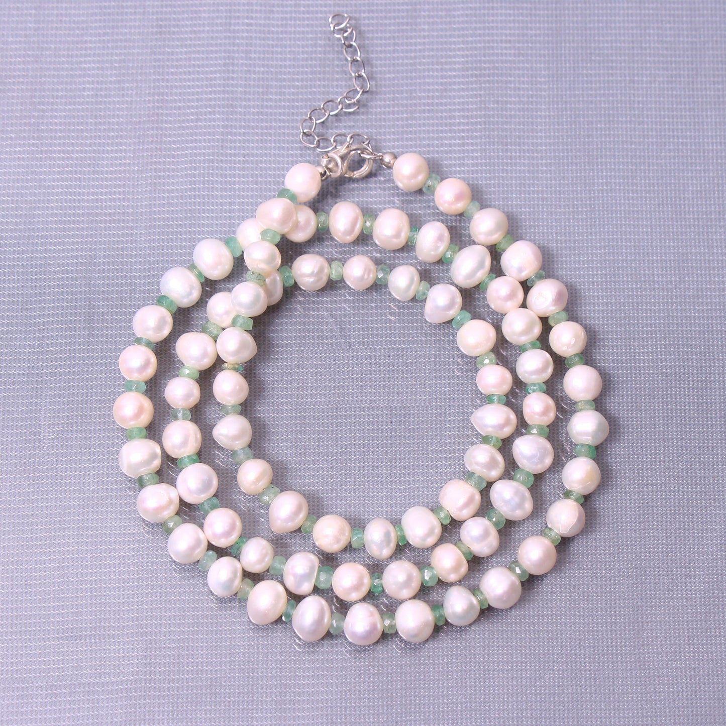 Pearl And Emerald Beaded Necklace | Beauty of Pearls having Sterling Silver Chain GemsRush