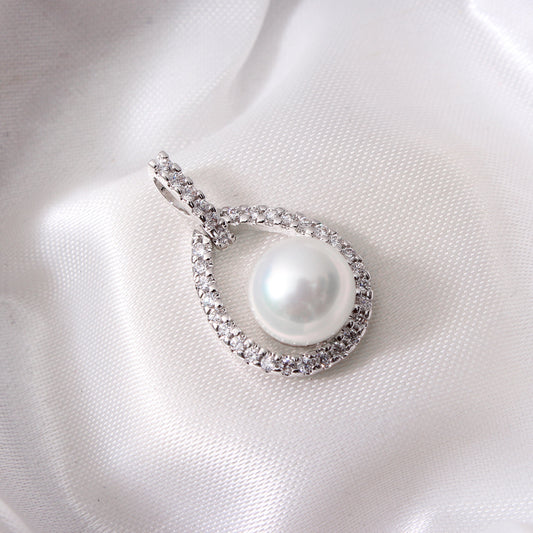 Pearl and White CZ Pendant Silver GemsRush