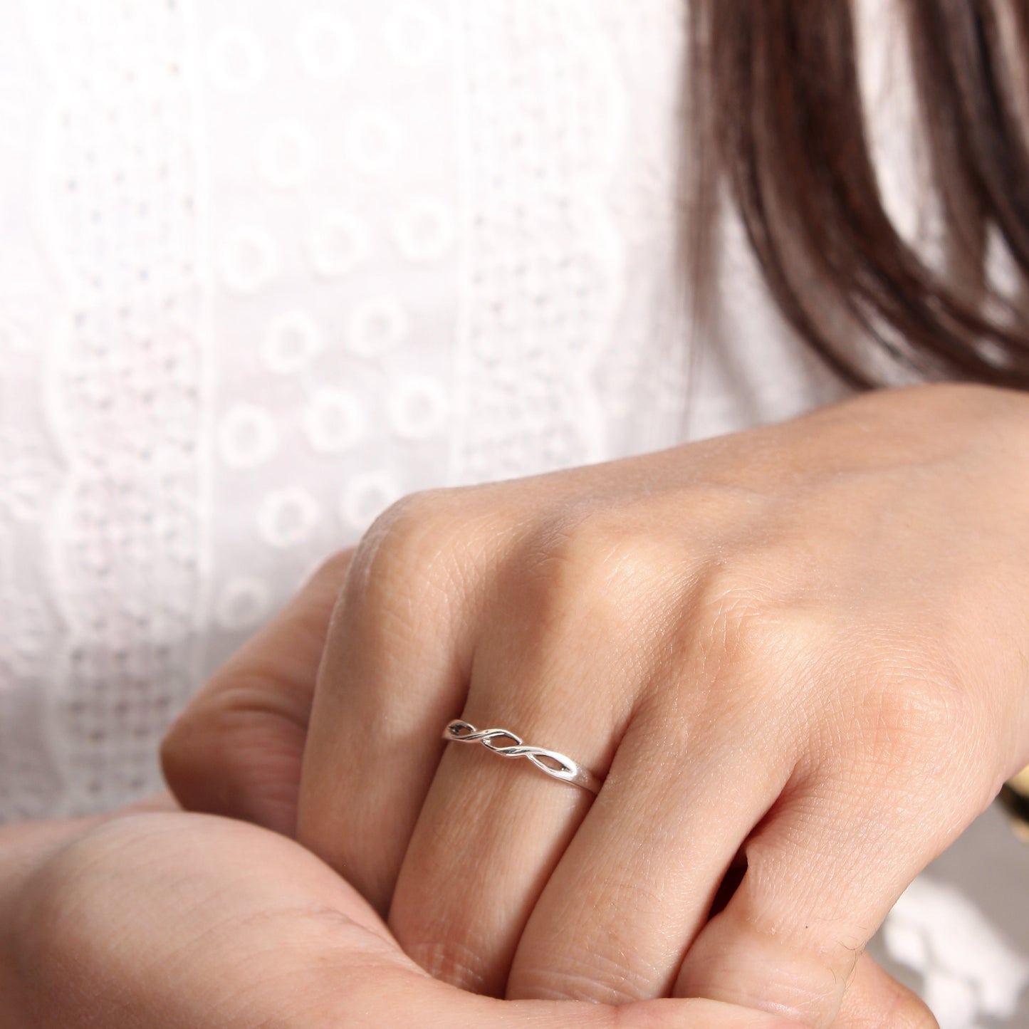 Petite Infinity Braid Silver, Dainty Women Promise Ring Sterling