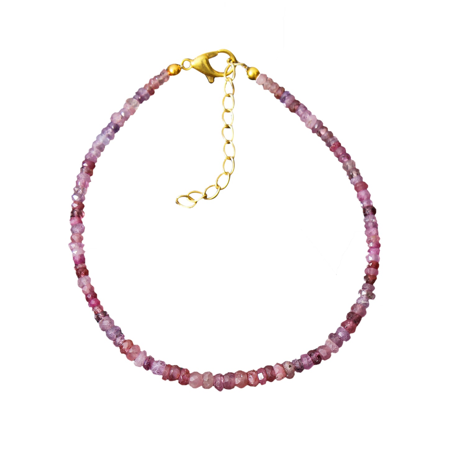 Pink sapphire beaded bracelet, handmade pink sapphire jewelry, Natural Silver Bracelet GemsRush