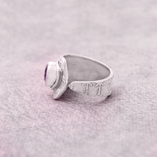 Purple Amethyst Adjustable Silver Ring ( Gift For Love ) GemsRush