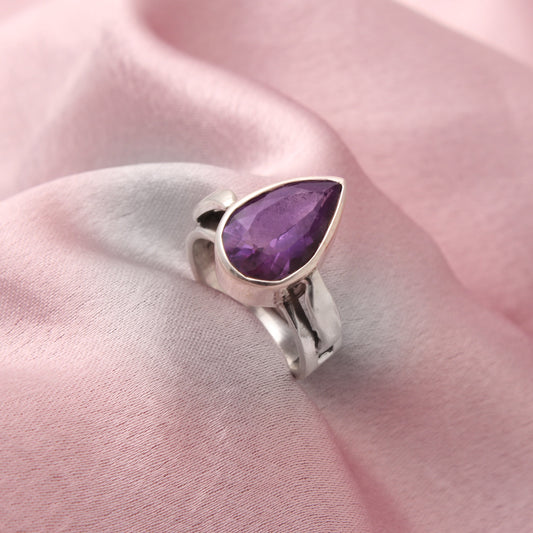 Purple Amethyst Silver Ring ( 8 US Ring Size ) GemsRush