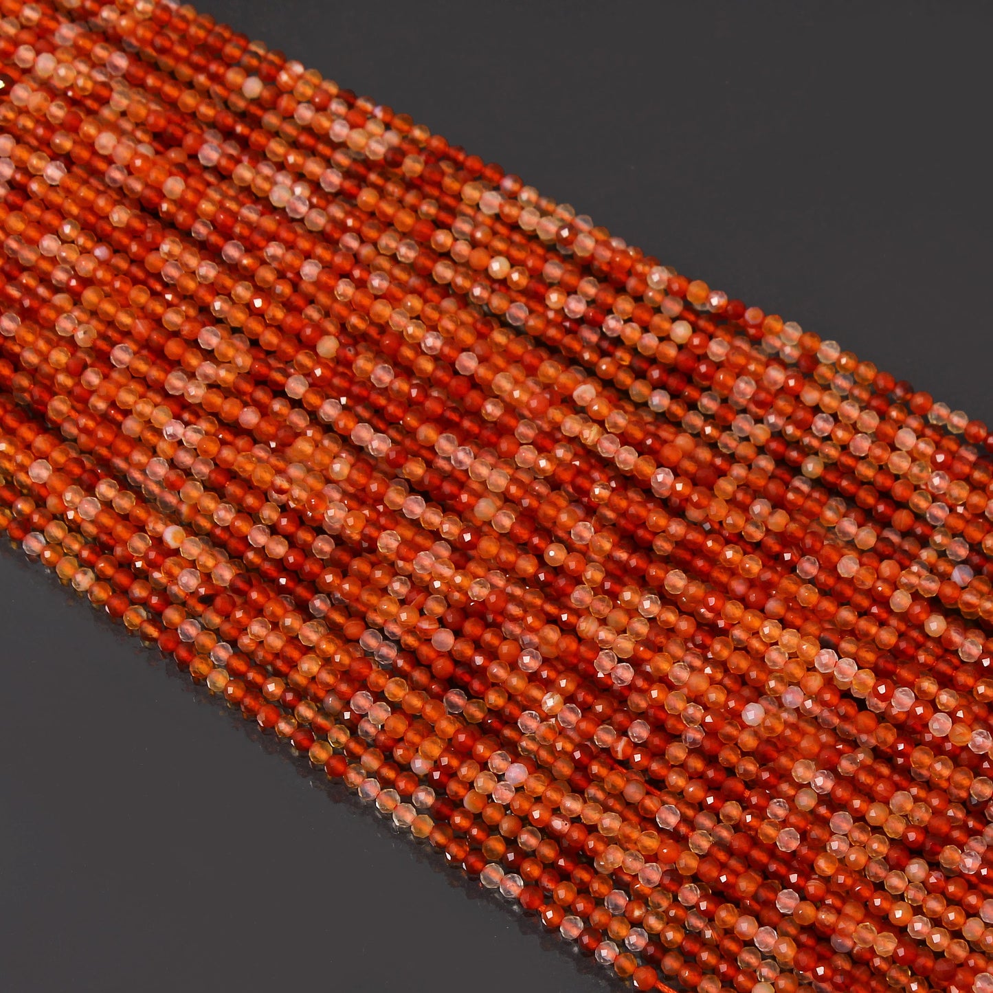 Radiant Orange Carnelian High Faceted Cut 2.5mm - 3mm Beads - Full 12.5-Inch Strand GemsRush