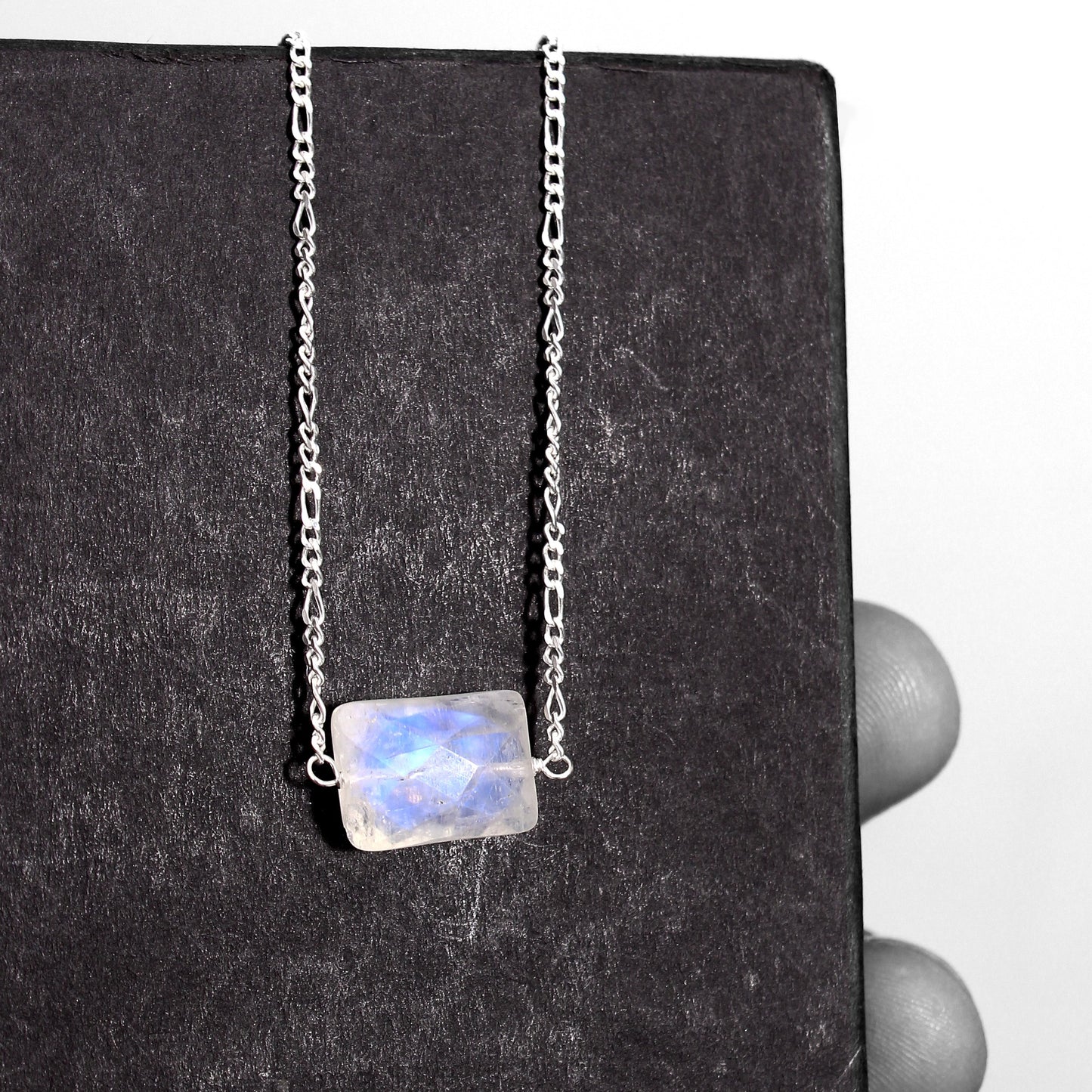 Rainbow Moonstone Necklace, Dainty Chain Necklace, Silver Necklace For Her, Gift For Wife GemsRush