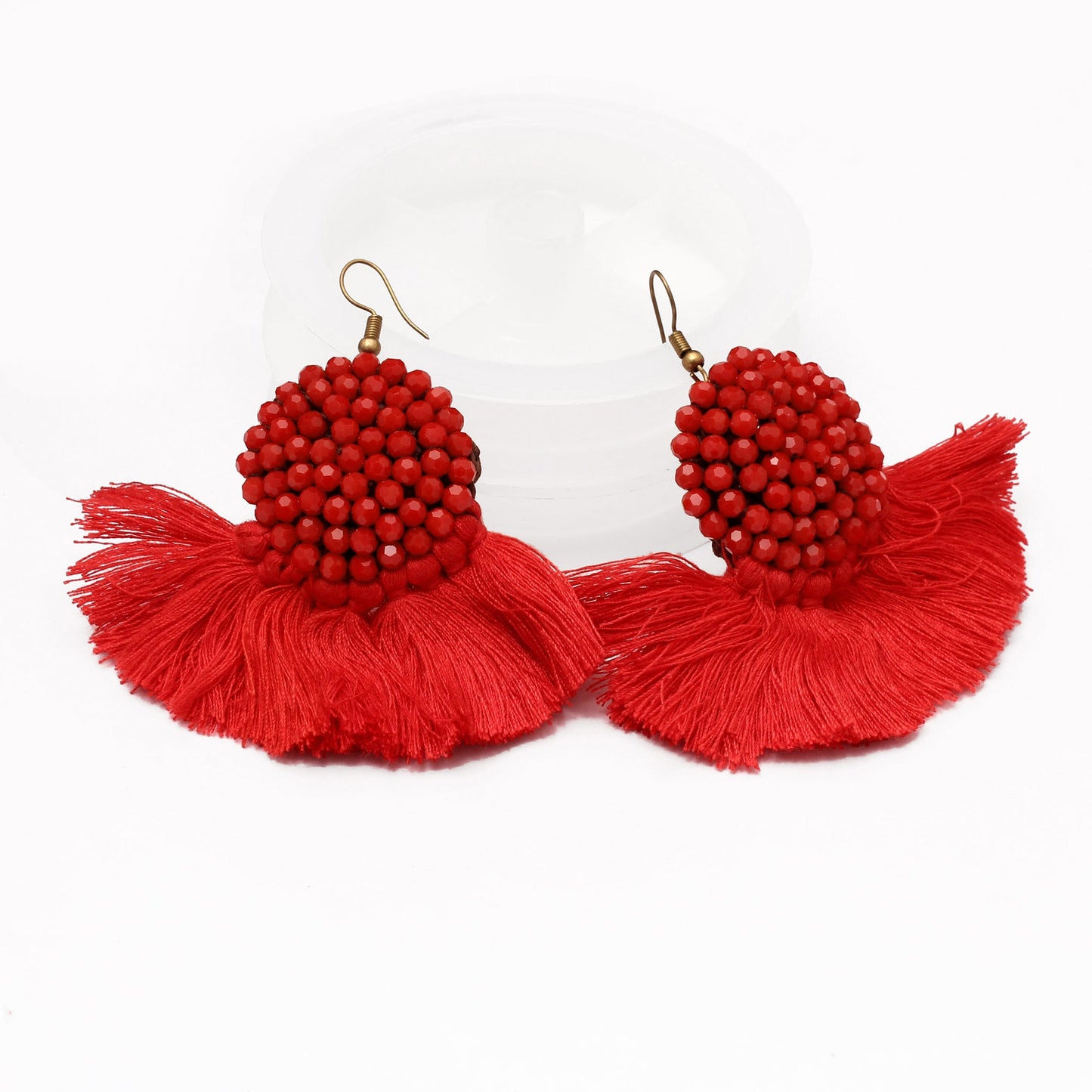 Red Coral Beads Earring With Tassel ( Gold Plated ) GemsRush