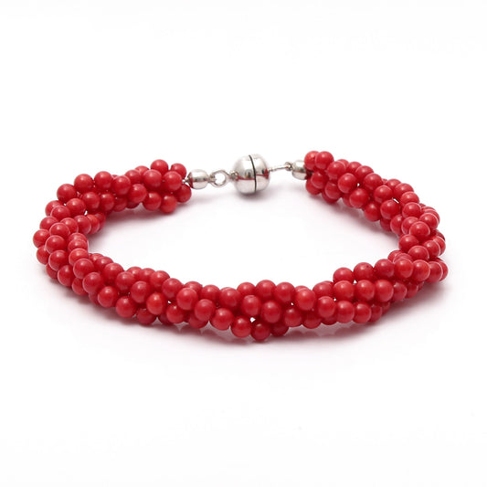 Red Coral Beads Silver Bracelet Women's Day Gift GemsRush